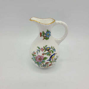 Aynsley Miniature White Bone China Pitcher England Floral Bird Design 3×2 in.